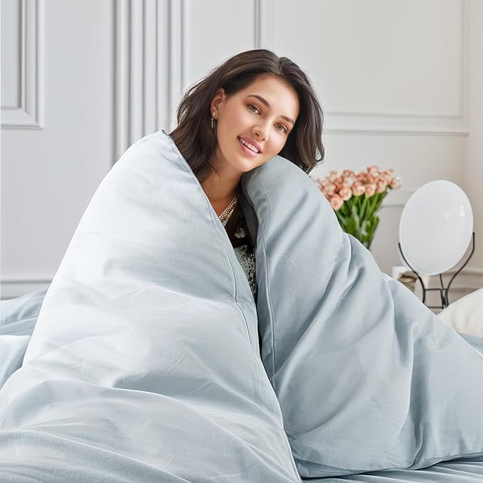 NEXHOME PRO Duvet Cover Set Twin Size Linen Look Textured Organic Natural 100% Washed Cotton Duvet Cover 2 Pieces Bedding Set with Zipper Closure, Breathable, Soft, Light Baby Blue (No Comforter)