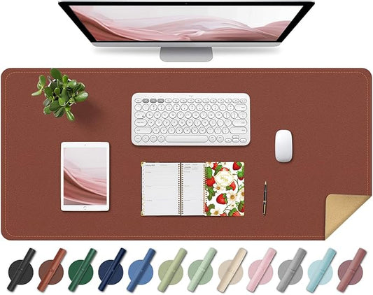 Non Slip Desk Mat, 31.5" x 15.7" PU Leather Desk Pad, Cork Desk Mat for Desktop, Desk Pad for Keyboard and Mouse, Ideal for Office and Home, Brown