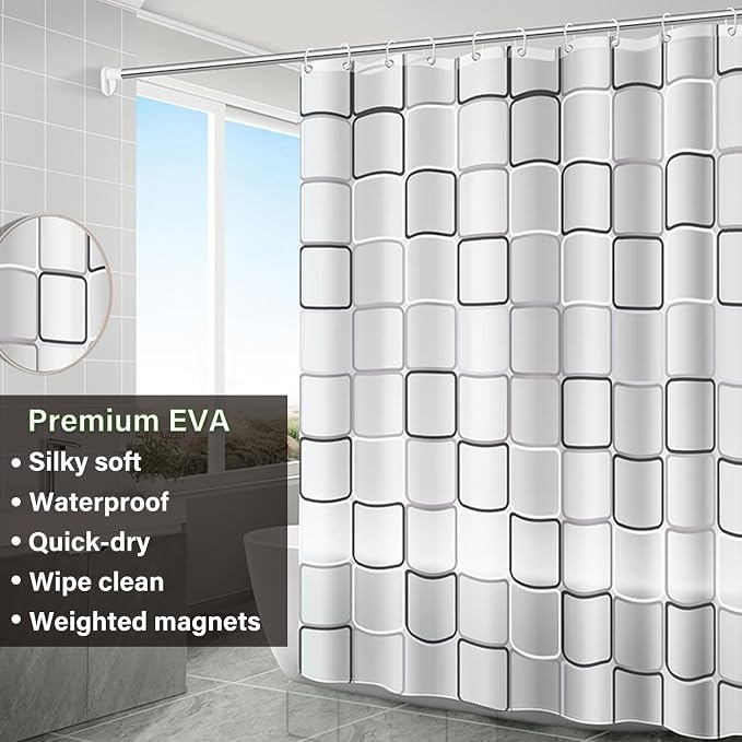 Plastic Shower Liner - Premium EVA 5G Shower Curtain Liner with Rustproof Grommets and 3 Weighted Magnets, Waterproof Shower Curtain for Bathroom(Classic Square, 72”*72”)