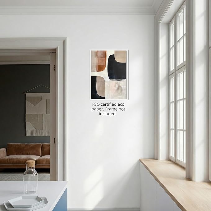 Moonow7 Modern Abstract Geometric Wall Art Prints, Neutral Artwork for Living Room, Bedroom, Office Home Accent, Unframed Size 50x70 cm / 20x28″