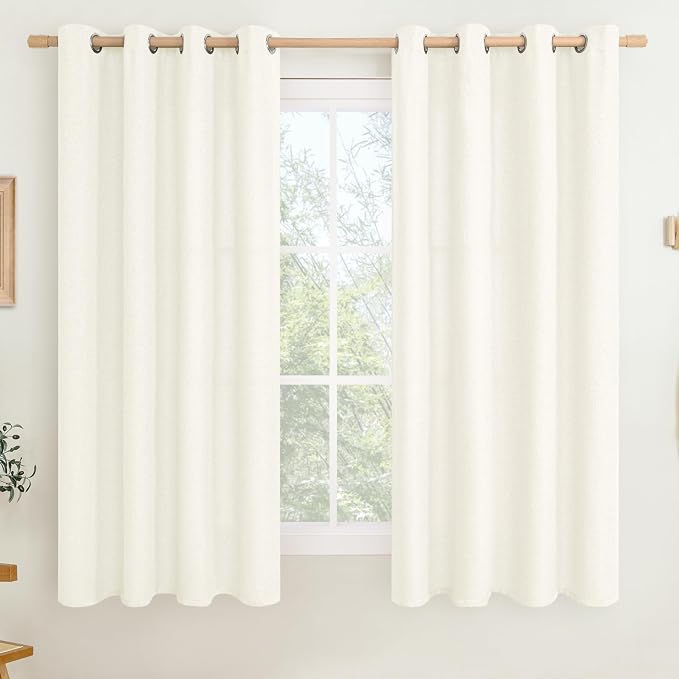 LAMIT Ivory Linen Curtains 63 Inch for Bedroom 2 Panels Set, Grommet Thick Natural Window Drapes Light Filtering Privacy Non See Through Curtains for Living Room/Farmhouse, 52 x 63 Inch