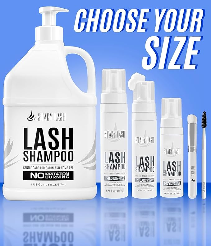 STACY LASH Eyelash Extension Shampoo + Brush / 1.69 fl.oz / 50ml / Eyelid Foaming Cleanser/Wash for Extensions & Natural Lashes/Safe Makeup Remover/Supplies for Professional & Home Use