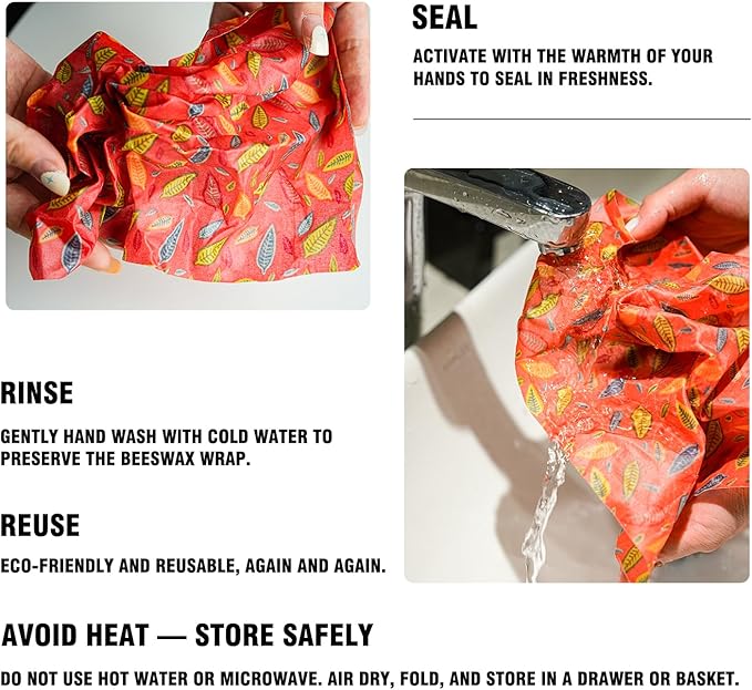 Reusable Beeswax Food Wraps - 6 Pack Blossom pattern (3S,2M,1L) for Homemade Bread Storage, Sandwich Wrap & Bowl Covers | Alternative to Aluminum Foil | Biodegradable, Organic, Zero Waste