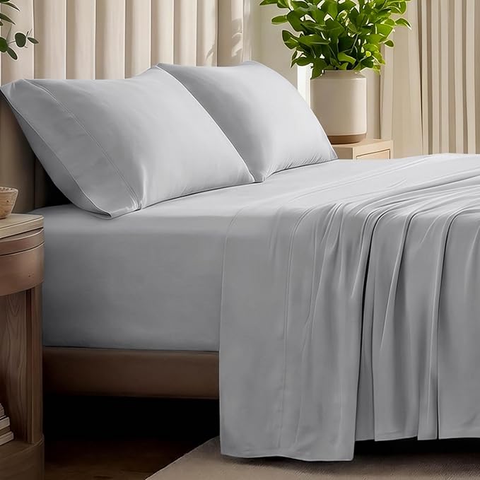 Bare Home 100% Organic Cotton Jersey Sheet Set, Ultra Soft, 100% Cotton - Sheet Set & Pillowcase - Deep Pocket Bed Sheets (Twin, Light Grey)