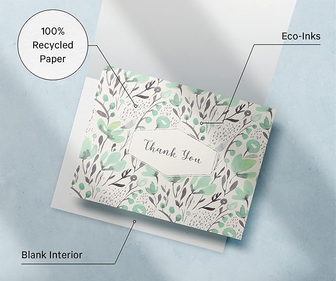 Twigs Paper Thank You Card Set - 12 Assorted Greeting Cards For All Occasions - Thank You Cards with Envelopes - Appreciation Cards - Eco Friendly - Made In USA - 5.5 x 4.25 Inch Size - Floral Themed