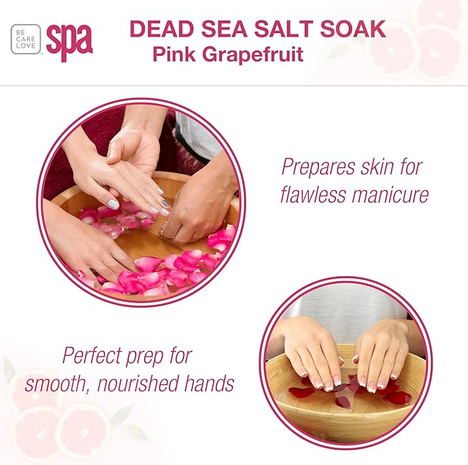 Be Care Love (BCL) Spa Energizing Pink Grapefruit Dead Sea Salt Soak – Professional Uplifting Foot Soak for Pedicure & Manicure, Softens Skin, Relaxing Spa Self Care for Women, Made in USA, 16 oz