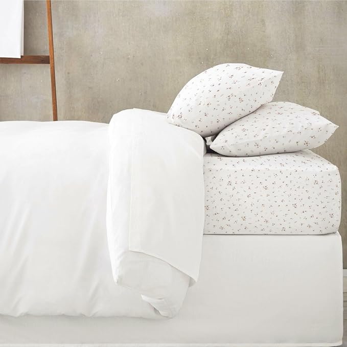 MakeMake Organics Organic Full Fitted Sheet Set GOTS Certified Organic Cotton Fitted Sheet with Pillowcase Ultra Soft Non Toxic Breathable Ditsy Flowers Modern Girls Room (Full, Bloom)