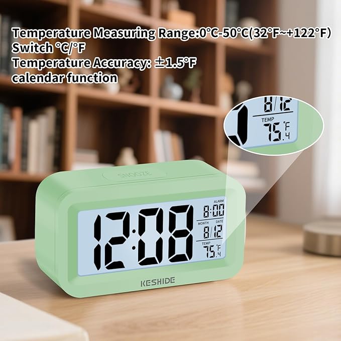 Travel Digital Alarm Clock,Battery Operated with Backlight, Indoor Temperature, Desk Small Clock,Snooze Model,12/24H Display for Bedrooms Heavy Sleepers Kids Travel Bathroom