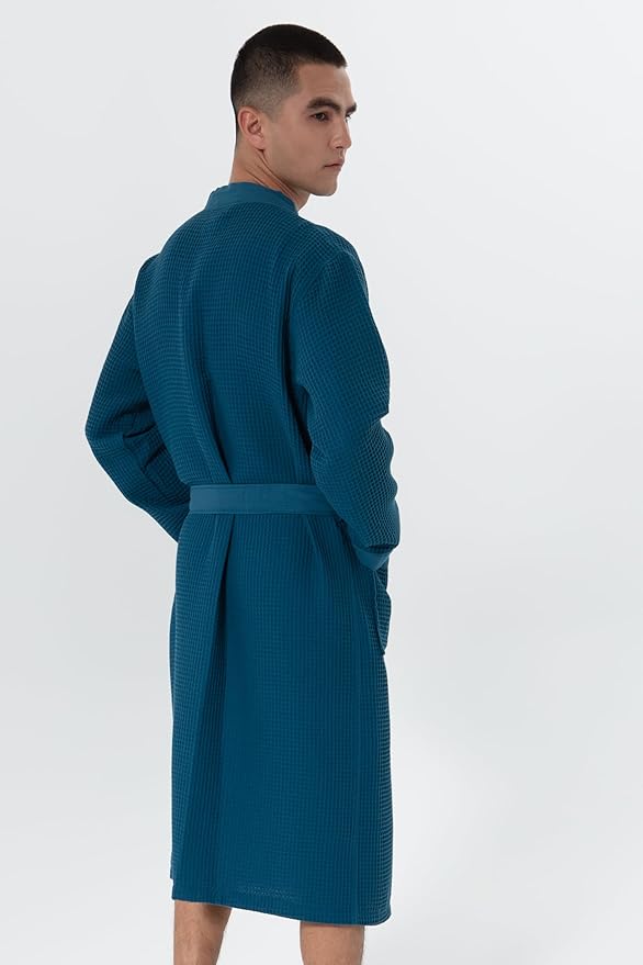 SEYANTE Turkish Cotton Waffle Robe for Men – Organic GOTS Certified Spa Bathrobe, Lightweight Kimono, Soft Cotton Bathrobe