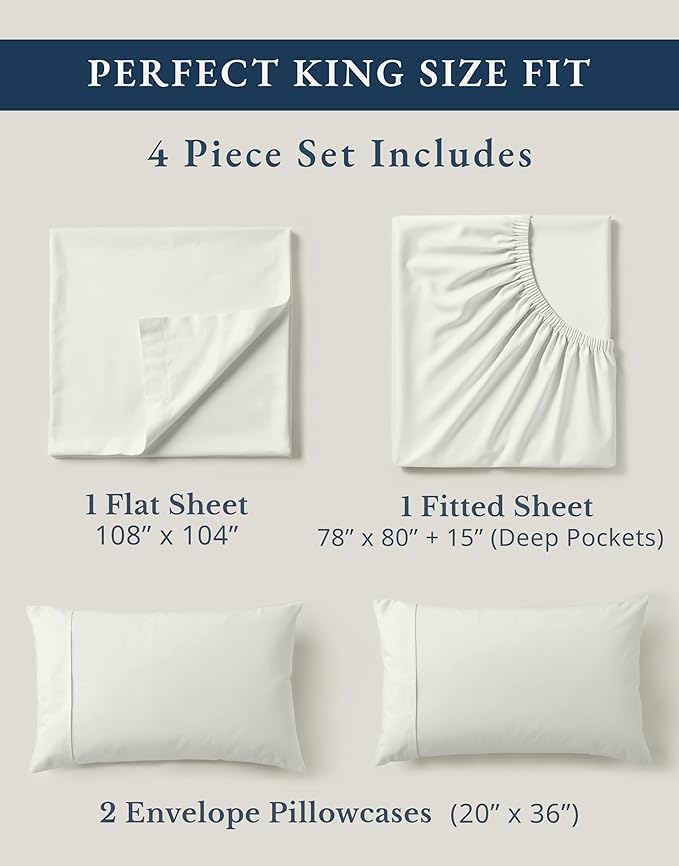LANE LINEN 100% Organic Cotton King Bed Set, 4-Piece Cotton Bed Sheets, Crisp Percale Weave, Ultra Soft Bedding Sets & Collections, 15" King Size Sheets Deep Pocket Set - Glacier Grey