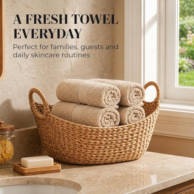 4 Pack Organic Cotton Bath Towels, 700 GSM Plush Long-Staple Set, Soft Absorbent Quick-Dry Large Shower Towels for Bathroom, GOTS & Oeko-TEX Certified Hotel Linens, 30x58 in – Beige