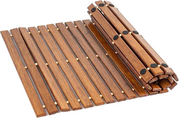 Strand Woven Bamboo Bath Mat Bathroom Rugs Floor Wood Shower Bathtub Waterproof Non Slip Accessories 16x24 Inch Easy to Clean, Suitable for Outdoor, Light Brown Color, 1 pc