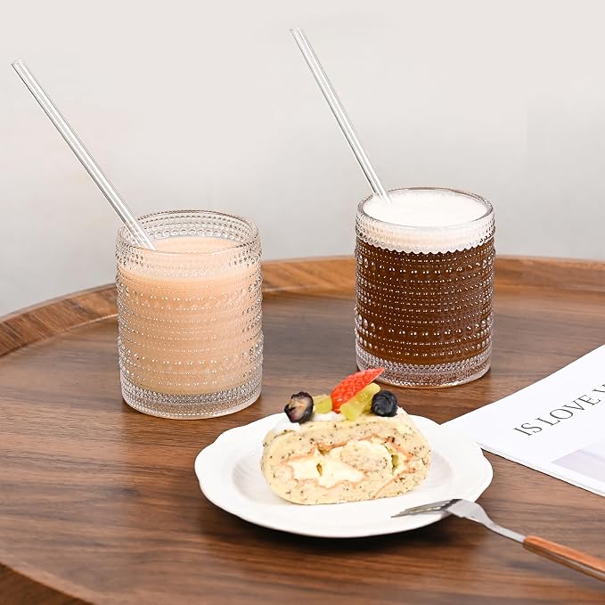 Amyoole 12oz Hobnail Drinking Glasses Set of 6,Clear Vintage Glassware Embossed Water Tumbler,Cocktail Glass Cups for Beer,Whiskey,Juice and Various Mixed Drinks