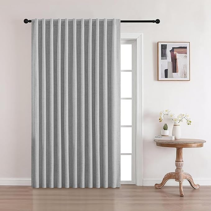 CUCRAF Custom Linen 100% Total Blackout Curtains, Light Grey Back Tab and Rod Pocket Curtain for Living Room Bedroom, Light Blocking Drapes Thermal Insulated 1 Panel (Custom Size, Color)