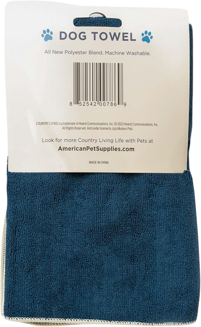 Country Living Large Marine Blue Microfiber Dog Bath Towel - Quick-Drying, Absorbent, Durable, and Machine Washable, Embroidered Paw Print, 48" x 22" for All Dog Sizes