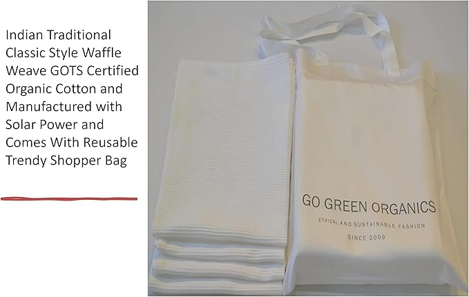 Waffle Hand Towels Pack of 4, 20X29 INCHES, 100% Natural Organic Cotton GOTS Certified (White) Super ABSORBANT & Quick Dry, NO SOFTENERS, Environment Friendly