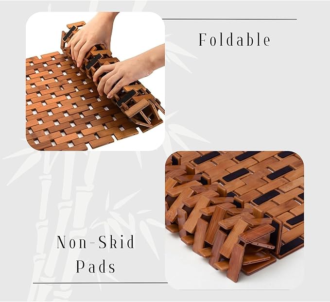EVIDECO French Home Goods Rectangular Natural Bamboo Bathroom Mat - Non Slip Bath Mat - Perfect for Shower, Spa, Sauna and Bathroom Decor - Foldable Duckboard, 16 x 40 inches, Brown
