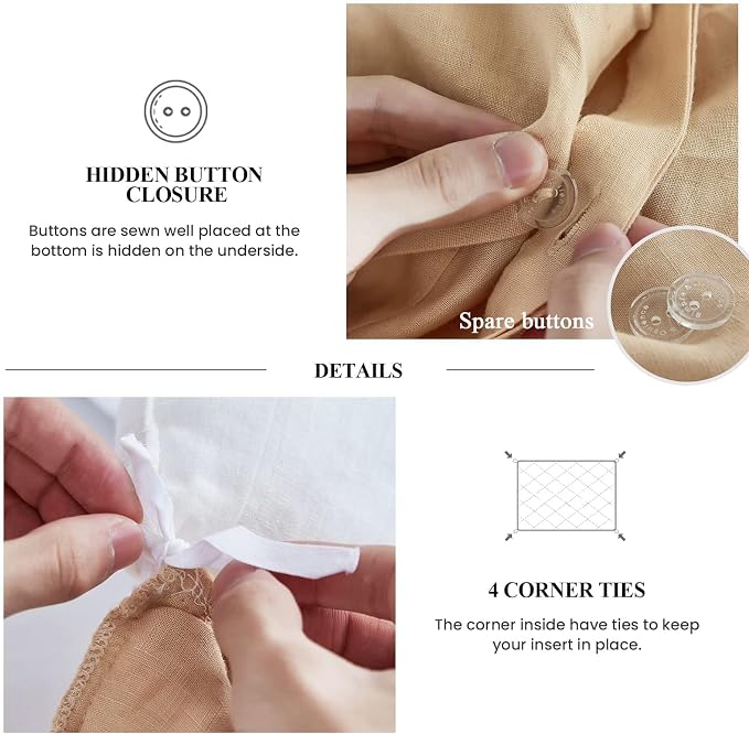 Simple&Opulence 100% Linen Duvet Cover Set, Natural French Flax Sand Ruffle Duvet Cover Twin Size, Breathable Comfy Linen Bedding Comforter Cover with 1 Pillowcase (Sand, 68" x 86")