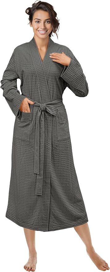 PAVILIA Womens Waffle Knit Robe Lightweight Cotton Blend Full Length House Bathrobe with Pockets