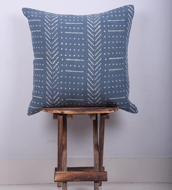 Trade Star Mudcloth Throw Pillow Case 100% Cotton Pillow Cover Floor Cushion Cover Decorative Farmhouse Authentic Boho Accent Printed Sofa (Dark Grey (Snow), 18 X 18 Inches)