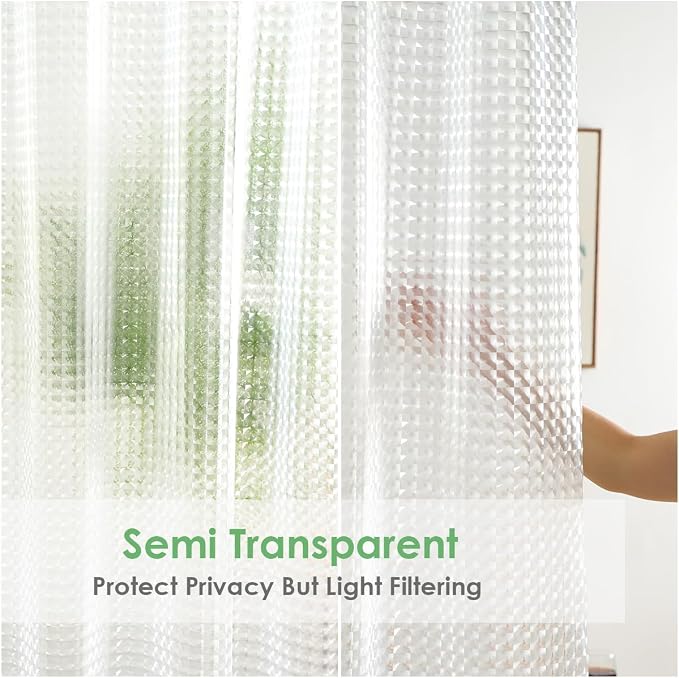 Short Shower Curtain Liner 54 Inch Length, 8G Heavy Duty EVA Plastic Bathroom Shower Liners for Walk in tub with 3 Magnets, 72x54 inch, Square Pattern