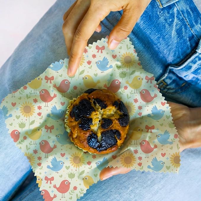 LENARKU Reusable Beeswax Wrap, 9 Pack Eco-Friendly Food Storage, Organic Cotton, Sustainable, Zero Waste, Plastic-Free, Sandwich & Snack Covers, 1XL, 3M, 5S, Forest Animals & Nature Pattern