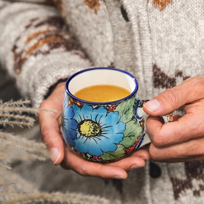 ALMA 12oz Handpainted Ceramic Coffee Mugs | Microwave & Dishwasher Safe, Ideal for Morning Coffee Tea, Home Kitchen Dining Room Display, For Home Makers & Women