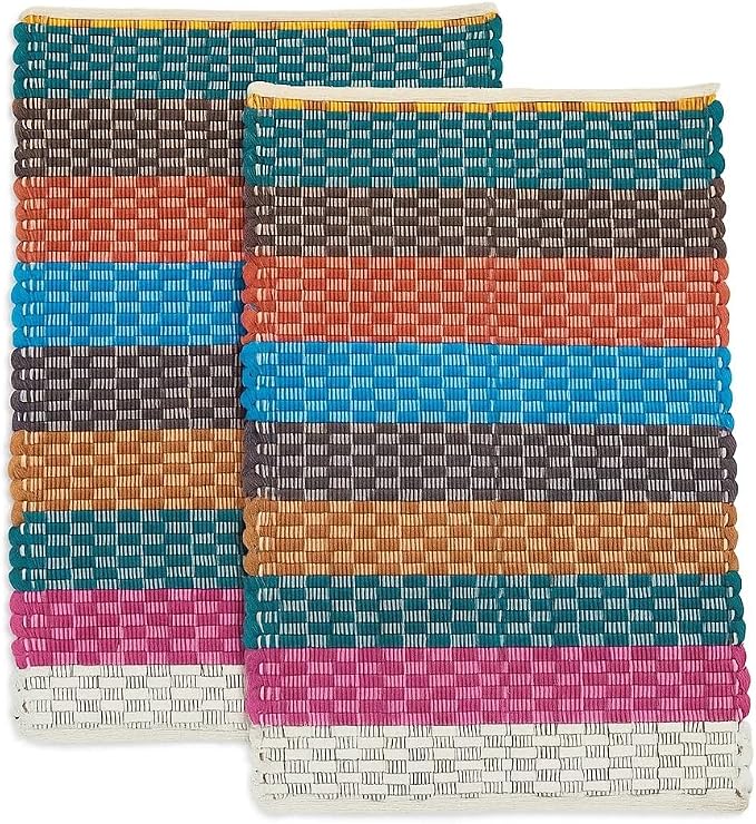 Cotton Chindi Rag Rugs Reversible, Multicolor ASSORTED Throw Rugs – Boho, Farmhouse, Rustic Style – Made from Natural Recycled Yarn – Ideal for Living Room, Study, or Den – Great Home Décor Gift