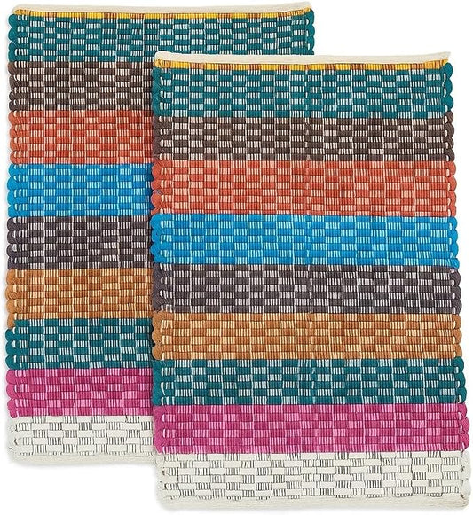 Cotton Chindi Rag Rugs Reversible, Multicolor ASSORTED Throw Rugs – Boho, Farmhouse, Rustic Style – Made from Natural Recycled Yarn – Ideal for Living Room, Study, or Den – Great Home Décor Gift