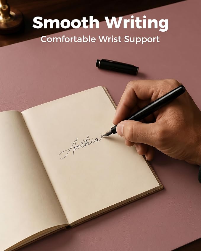 Aothia Dual-Sided Desk Mat, FSC Cork & PU Leather Desk Pad, Large Mouse Pad & Writing Surface for Daily Workspace Setup, Non-Slip Waterproof Desk Protector - 35.4" x 15.7", Pale Mauve