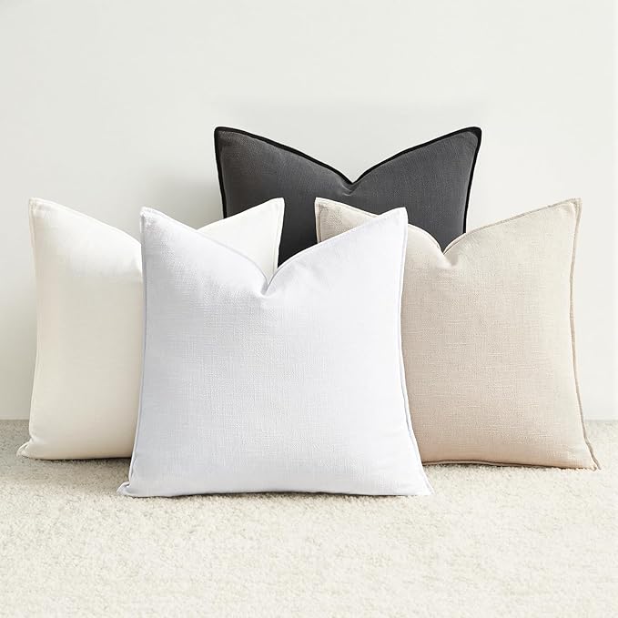 Couch Pillows Set of 4 Soft Linen Solid Lumbar Boho Cushion Cases with Flange Edge Design Mulit-Colour Pillow Covers Home Decor for Bed Balcony and Car Neutral Grey 12x20 Inch