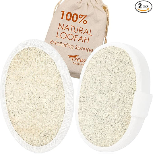 Natural Loofah Sponge 2 Pack for Shower, Organic Luffa Exfoliating Body Scrubber, Eco Friendly Biodegradable Bath Sponge, Plant Based Body Exfoliator for Men Women, Shower Loofah with Hanging Rope