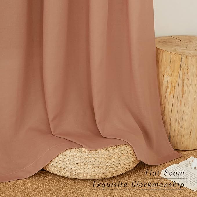 NICETOWN Burnt Orange Linen Curtains 84 inch Length 2 Panels, Rod Pocket & Back Tab Privacy Added Thick Flax Linen Burlap Light Filtering Window Drapes for Bedroom/Living Room, W55 x L84