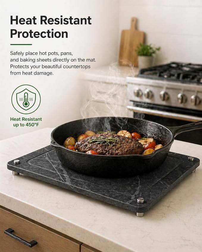 Large Stone Drying Mat for Kitchen Counter - 16”*12” Marble Veining Quick Drying Fast Absorbent Drying Mat, Natural Diatomaceous Earth Dish Drying Mat