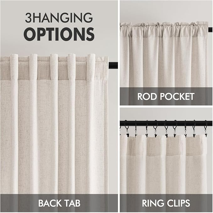 MIULEE Non-See-Through Privacy Linen Curtains 2 Panels, Light Filtering Window Curtains Farnhouse Textured Back Tab Semi Sheer Drapes for Bedroom Living Room, 52 x 72 Inches Long, White