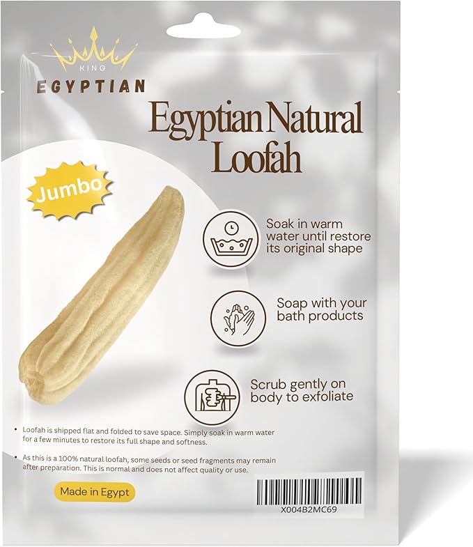 Whole Egyptian Jumbo Loofah 24"" - 28"" 100% Natural Organic Loofah Exfoliating Scrubber for Shower, Natural Loofah Sponge Body Scrubber, for Men and Women, Cream White