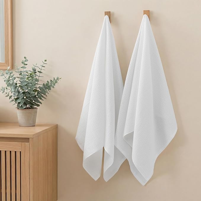ecolook 4 Piece Waffle Bath Towel Set, 100% Cotton Lightweight & Quick-Dry Bath Towels, Ultra-Absorbent and Breathable, Lint-Free Hotel & Spa Towels for the Bathroom, Gym and Travel - White