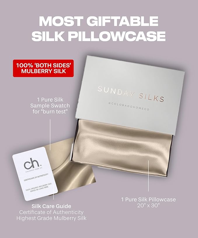 SUNDAYSILKS™ Premium Silk Pillow Cases | 100% Mulberry Silk Pillowcase with Zipper, All Sides Real 22 Momme Grade 6A Silk, Standard Queen, King Size [Oat Milk]