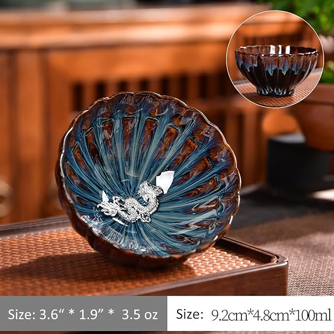 JianZhan tenmokus tea cup Ceramic Handmade TeaCup inlay Teacup Kungfu Tea Cup Master Teacup (Color : Dragon)