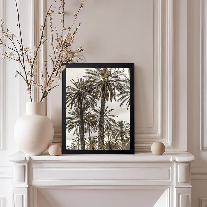 Monem Art Vintage Palm Tree Photography Print - Minimalist Tropical Landscape Poster - Wall Decor for Living Room, Bedroom or Office - 8x10 Black Framed Wall Art by Mareike Bohmer