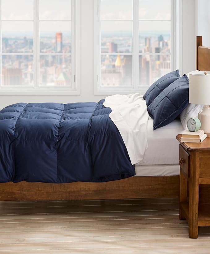 Cuddledown Chroma Down Alternative Comforter | Soft, Lofty, Cloudlike | Hypoallergenic | 100% Cotton Sateen Shell | Handcrafted | Duvet Insert | Oeko-TEX Certified | Twin | All Season | Navy