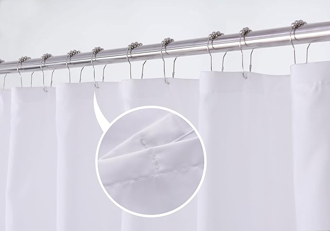N&Y HOME Fabric Shower Curtain Liner Solid White with Magnets, Hotel Quality, Machine Washable