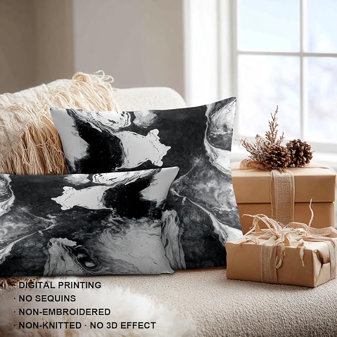 Shrahala Black and White Decorative Throw Pillow Cover, Watercolor Creative Abstract Hand Painting On Canvas Modern Cushion Case for Sofa Bedroom Throw Pillow Case, 12 X 20 Inches