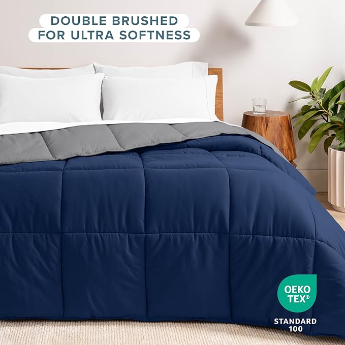 Bare Home King/California King Comforter - Reversible Colors - Goose Down Alternative - Ultra-Soft - Premium 1800 Series - All Season Warmth - Bedding Comforter (King/Cal King, Dark Blue/Grey)