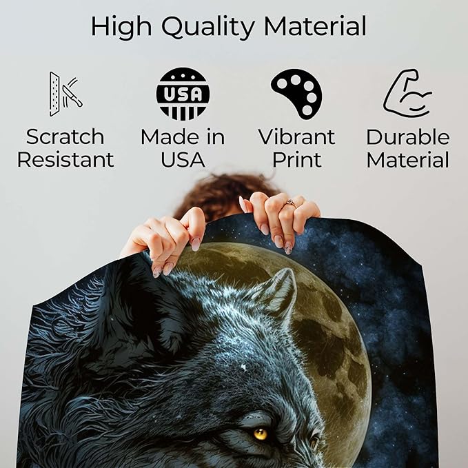 InkFlow Posters Wolf Poster - Majestic Wolf Under Full Moon - Nighttime Wildlife Art for Living Room, Bedroom, Home - Mystical Forest Graphic Print - 11x14 Unframed Canvas Print