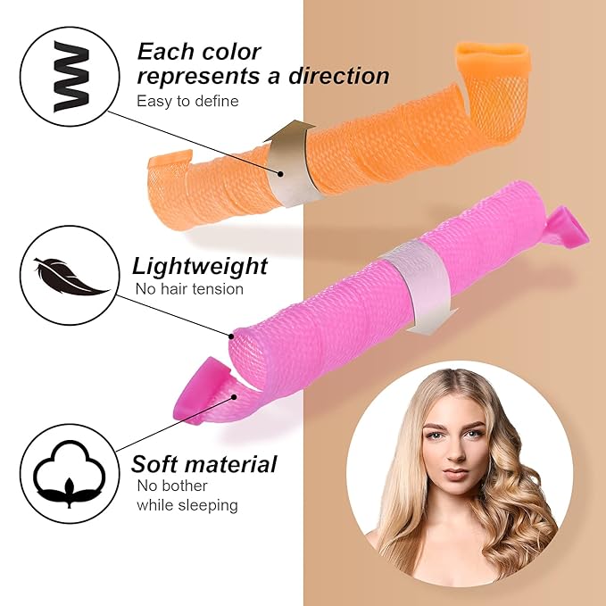 40pcs Heatless Spiral Hair Curlers for Long Hair - Heatless Curls Overnight 22inch Magic Hair Rollers No Heat Curlers for Women Kids