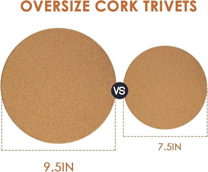 4 Pack Cork Trivets for Hot Dishes, 9.5" High-Density Thick Cork Trivets for Hot Pots and Pans, Heat Resistant Cork Hot Pads for Kitchen, Multifunctional Cork Coasters for Countertop Wooden Table