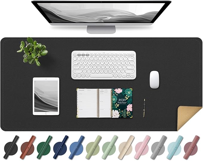 Non Slip Desk Mat, 31.5" x 15.7" PU Leather Desk Pad, Cork Desk Mat for Desktop, Desk Pad for Keyboard and Mouse, Ideal for Office and Home, Black
