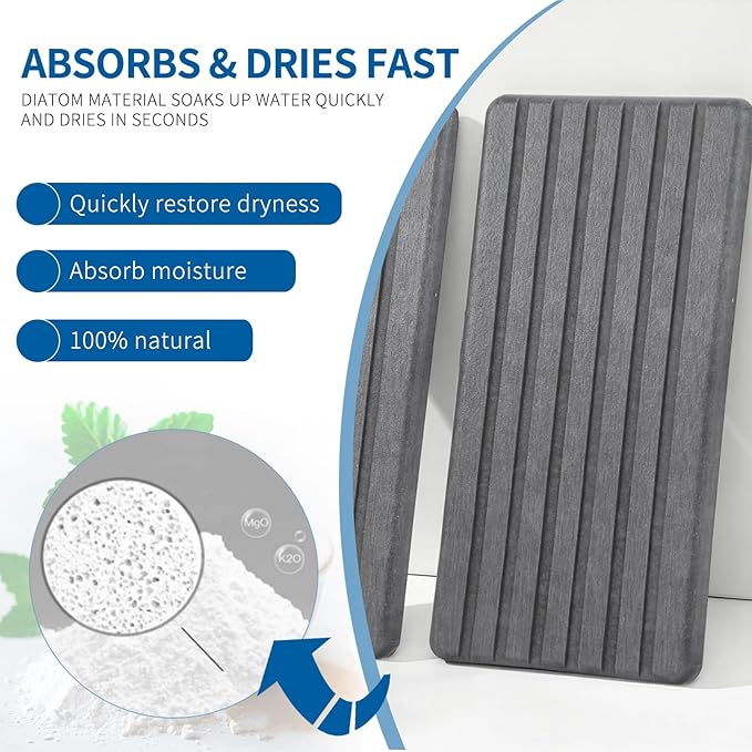 Hand Soap Holder for Bathroom, Water Absorbing Stone Drying Tray, Fast Drying Diatomite Stones Soap Trays for Countertop, 4x8 Inch Rectangle Grooved Design, with Non-Slip Pad, for Bathroom Sink