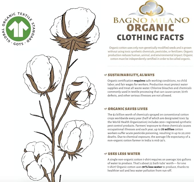 BAGNO MILANO Organic Men Bathrobe, GOTS Certified Organic Turkish Cotton Luxury Kimono Robe, Made in Turkey